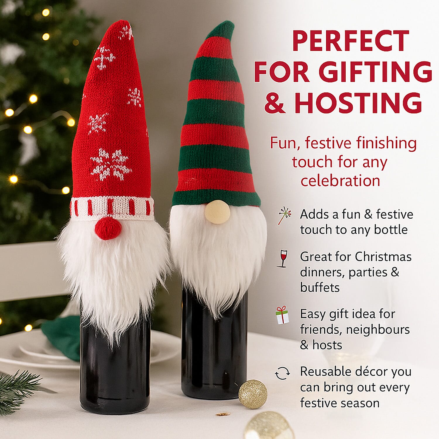 Set of 2 Christmas Novelty Bottle Cover (Size 32x12 Cm) - Red & White