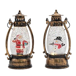 Set of 2 Christmas Tree Scene Light Up Lantern - Brown