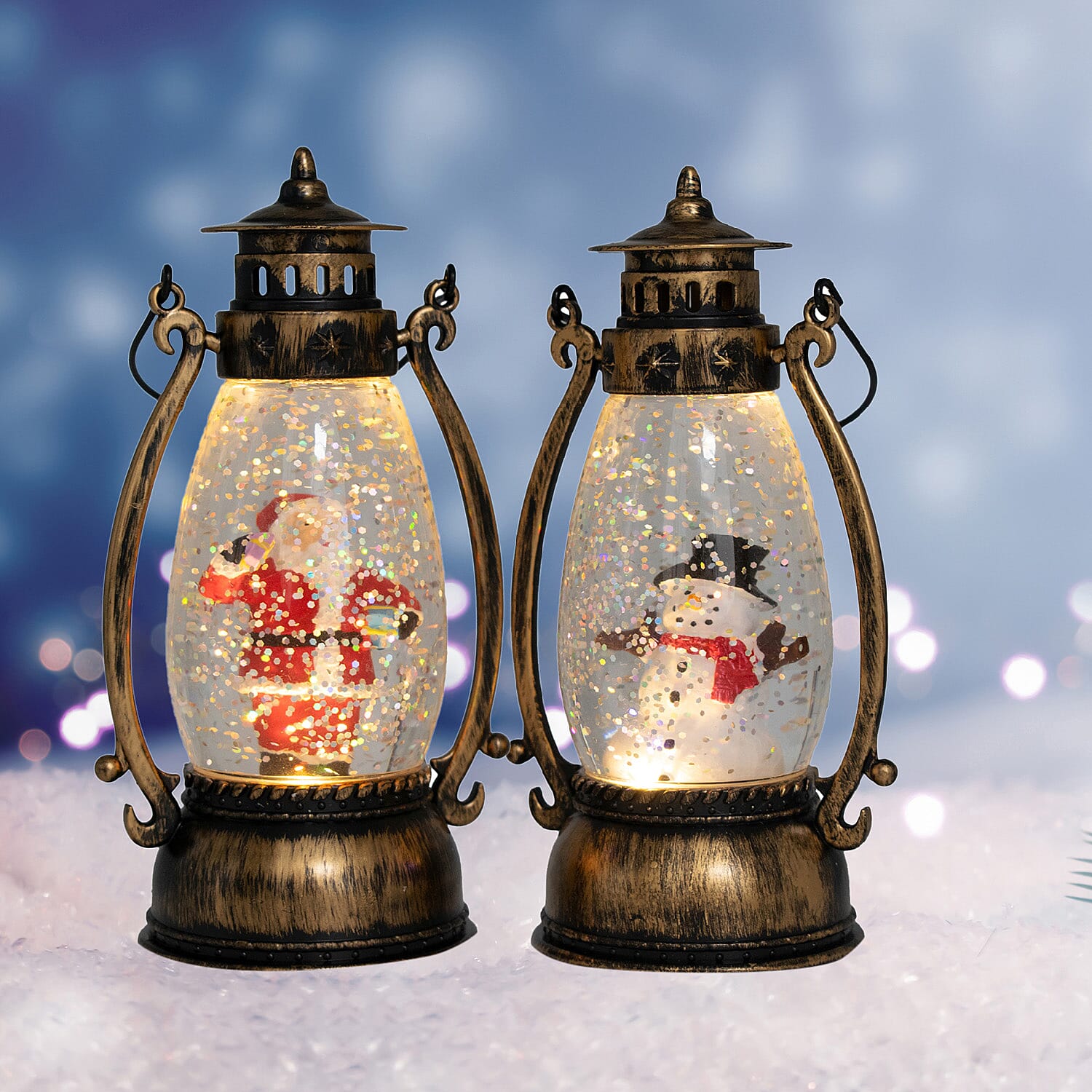 Set of 2 Snowman Scene Light Up Lantern - Multi