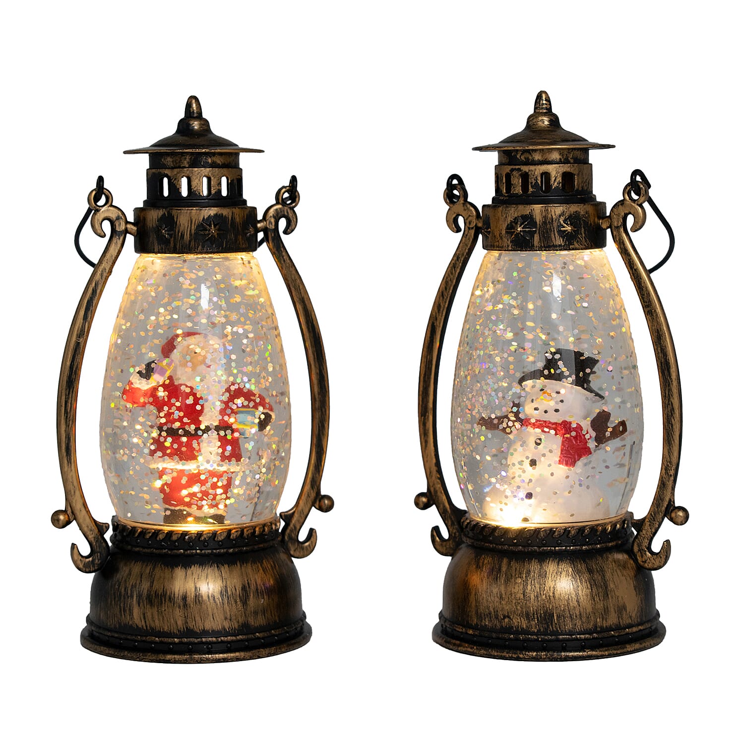 Set of 2 Snowman Scene Light Up Lantern - Multi