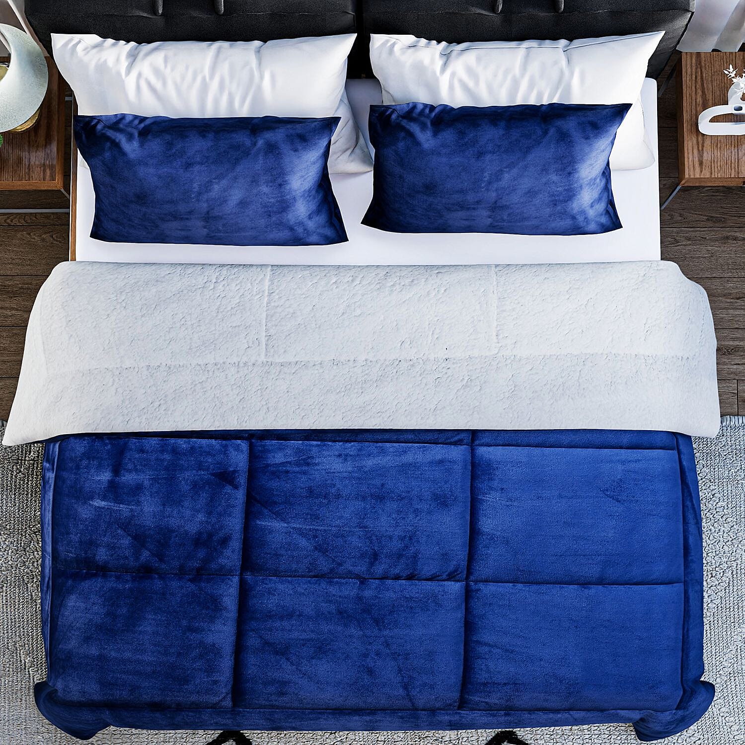 NEW - Sherpa Comforter & 2 Pillow Cases - Navy