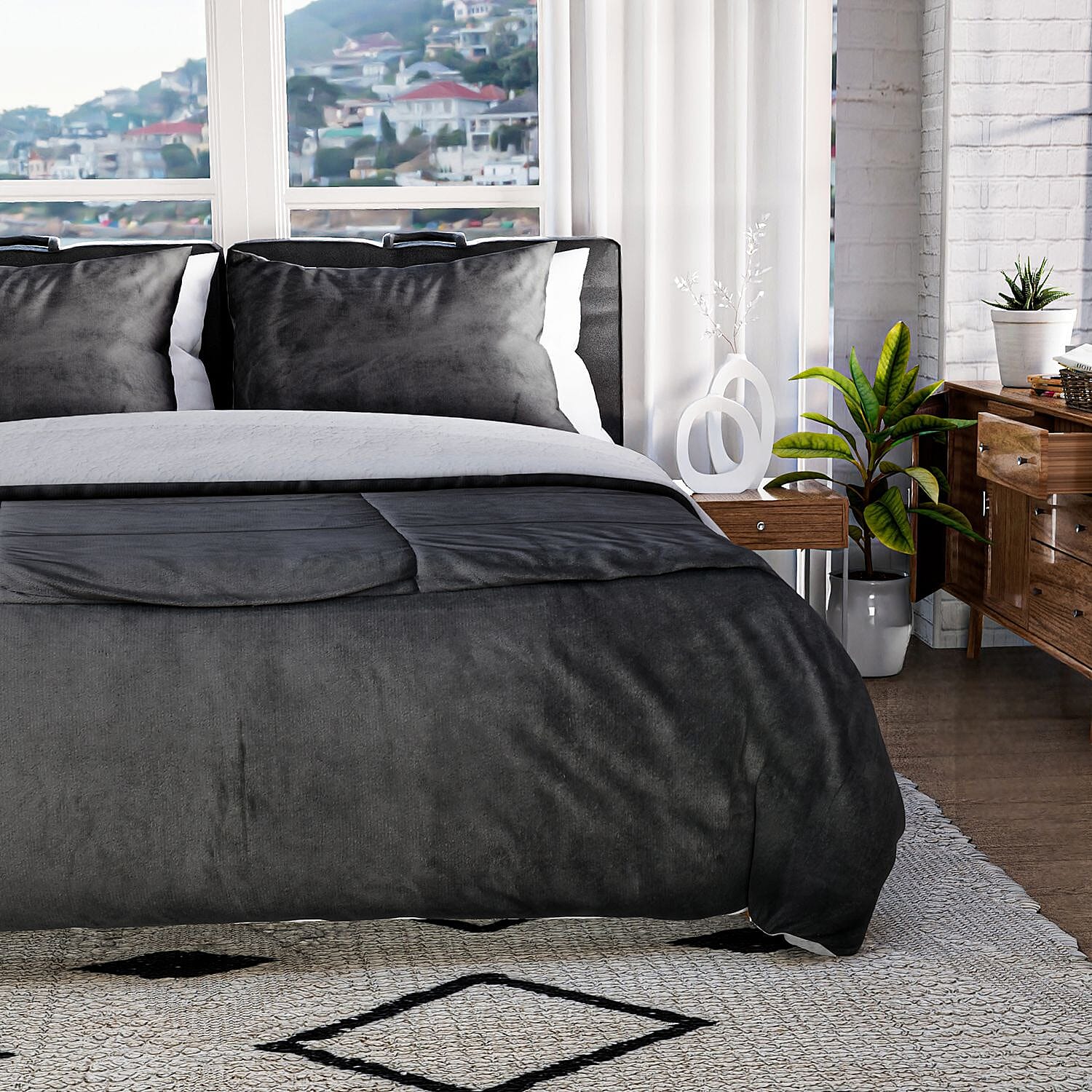 NEW - Sherpa Comforter & 2 Pillow Cases - Navy