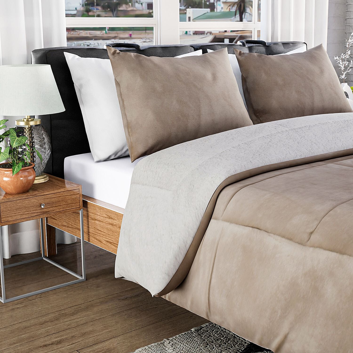 NEW - Sherpa Comforter & 2 Pillow Cases - Navy