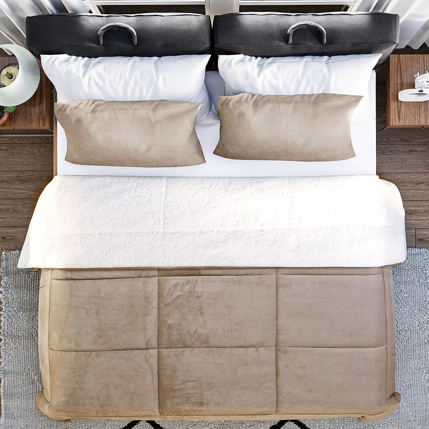 NEW - Sherpa Comforter & 2 Pillow Cases - Navy