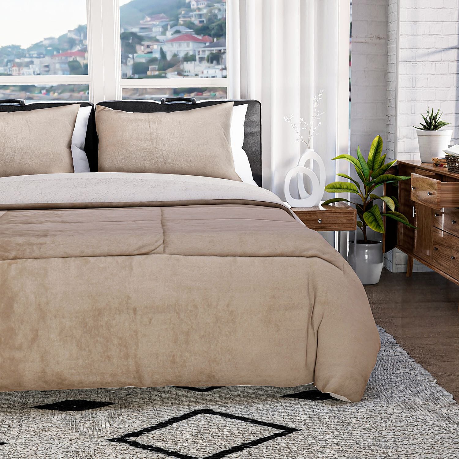 NEW - Sherpa Comforter & 2 Pillow Cases - Navy