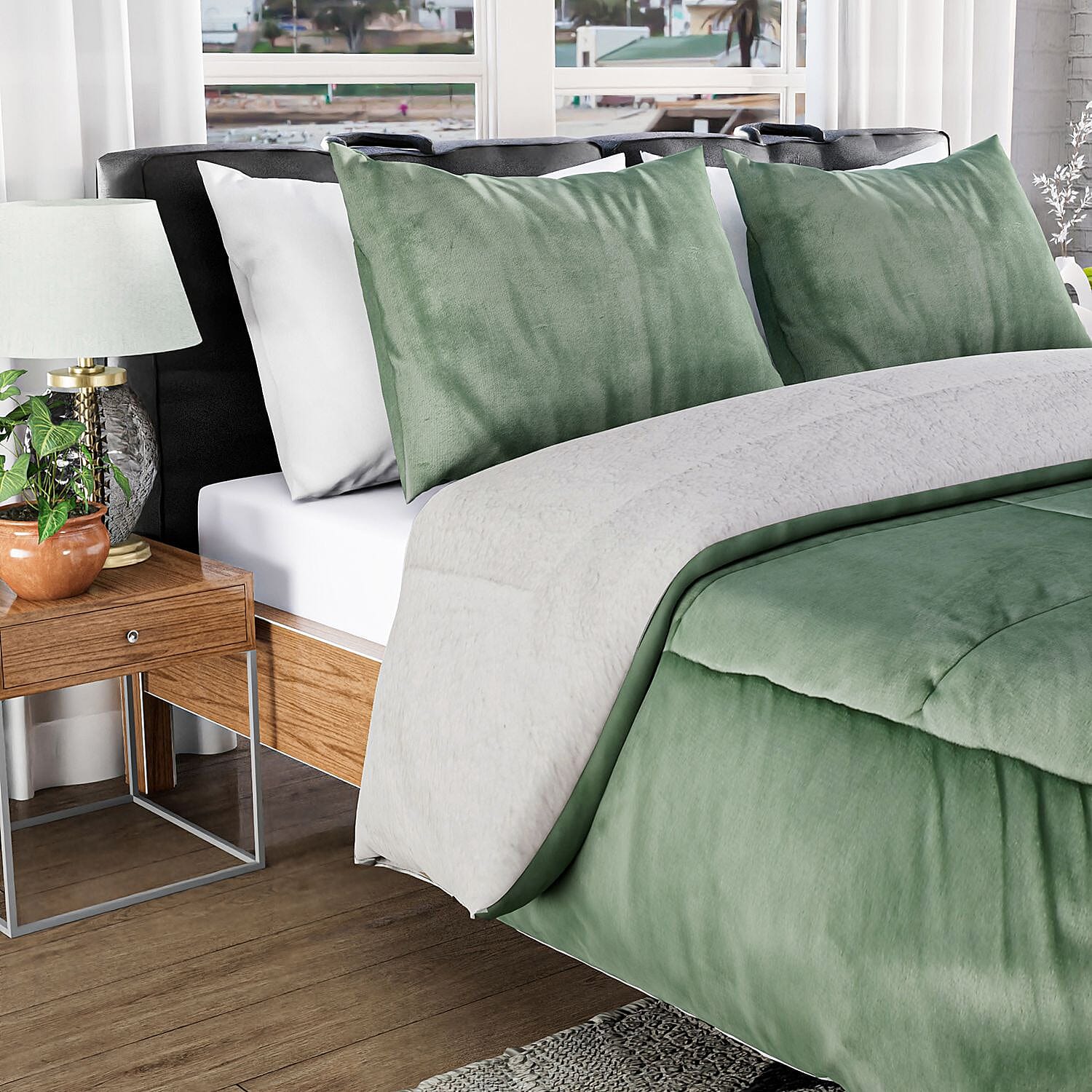 NEW - Sherpa Comforter & 2 Pillow Cases - Navy