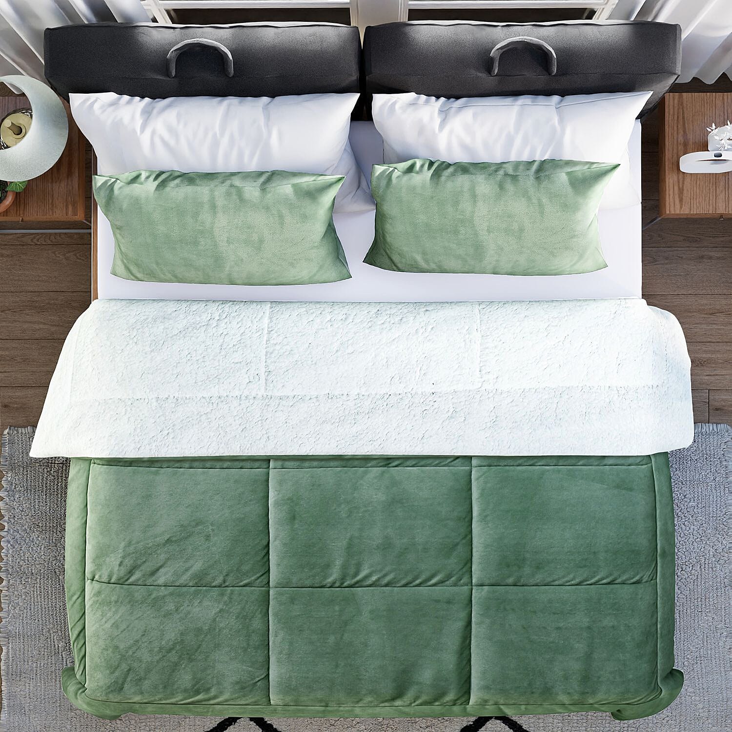 NEW - Sherpa Comforter & 2 Pillow Cases - Navy