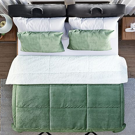 NEW - Sherpa Comforter (Size UK King) - 2 Pillow Cases (Size 75x50cm) - Mint