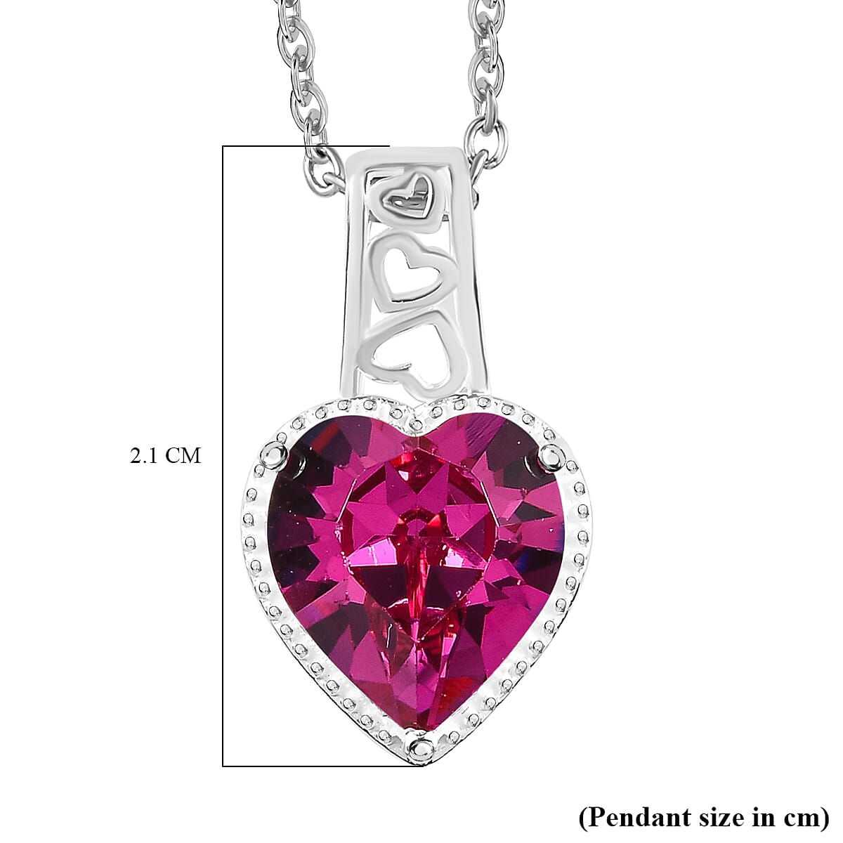 Fuchsia Austrian Crystal Sterling Silver Heart Pendant with Stainless Steel Chain (Size 20)