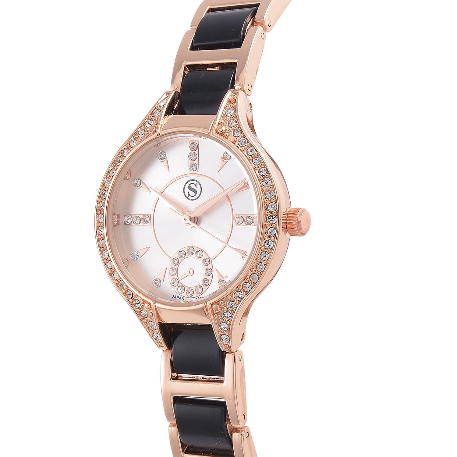 STRADA Japanese Movement Crystal Studded Water Resistant Watch with Alloy Strap and Stainless Steel Back in Rose Gold Tone