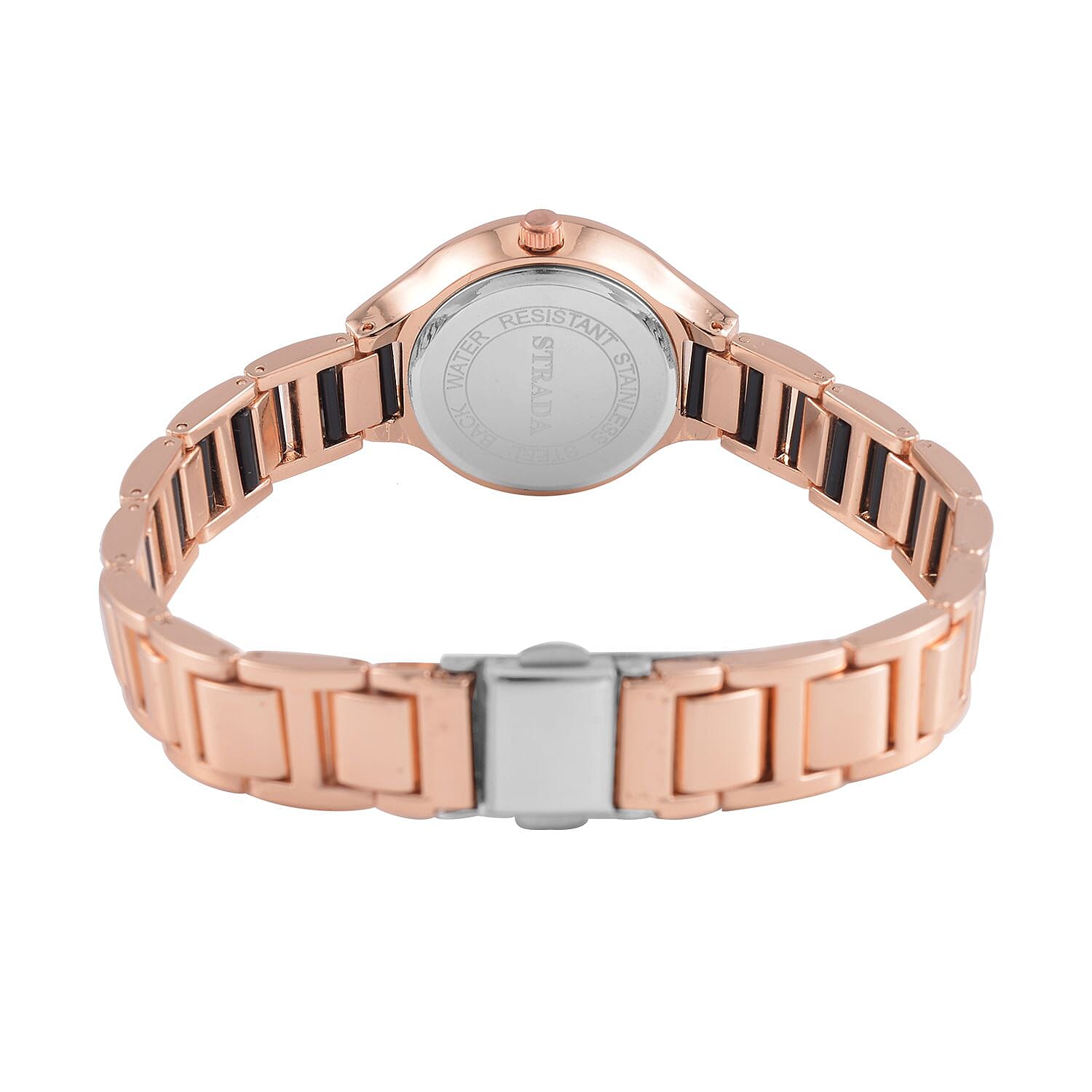 STRADA Japanese Movement Crystal Studded Water Resistant Watch with Alloy Strap and Stainless Steel Back in Rose Gold Tone