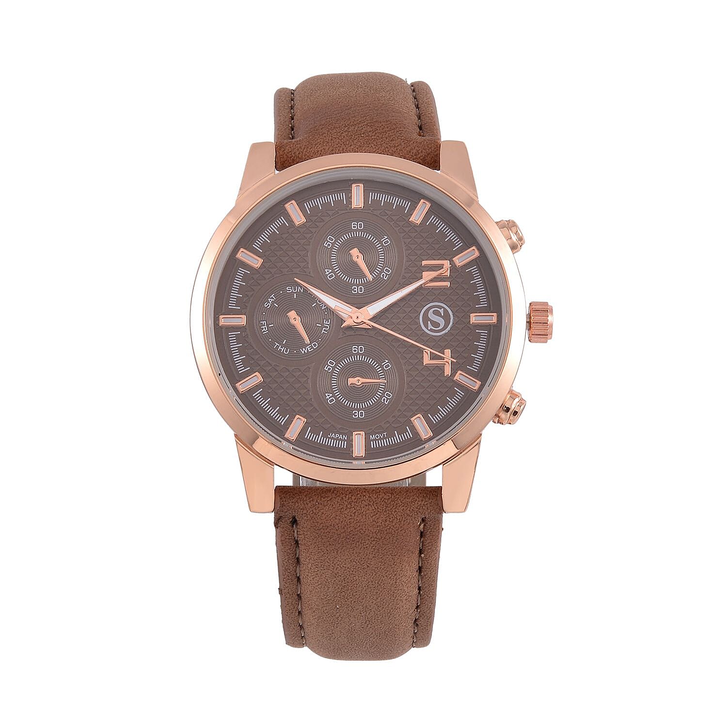 STRADA Japanese Movement Brown Dial Water Resistant Watch with Stainless Steel Back in Rose Gold Tone