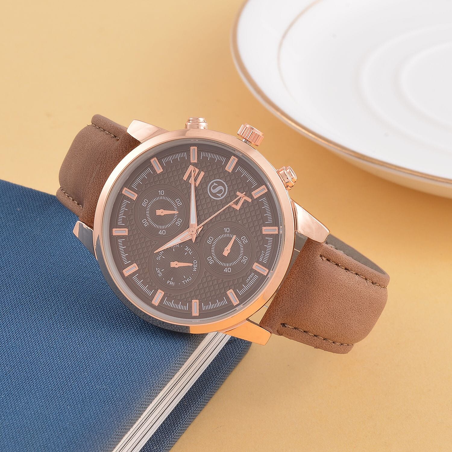 STRADA Japanese Movement Brown Dial Water Resistant Watch with Stainless Steel Back in Rose Gold Tone