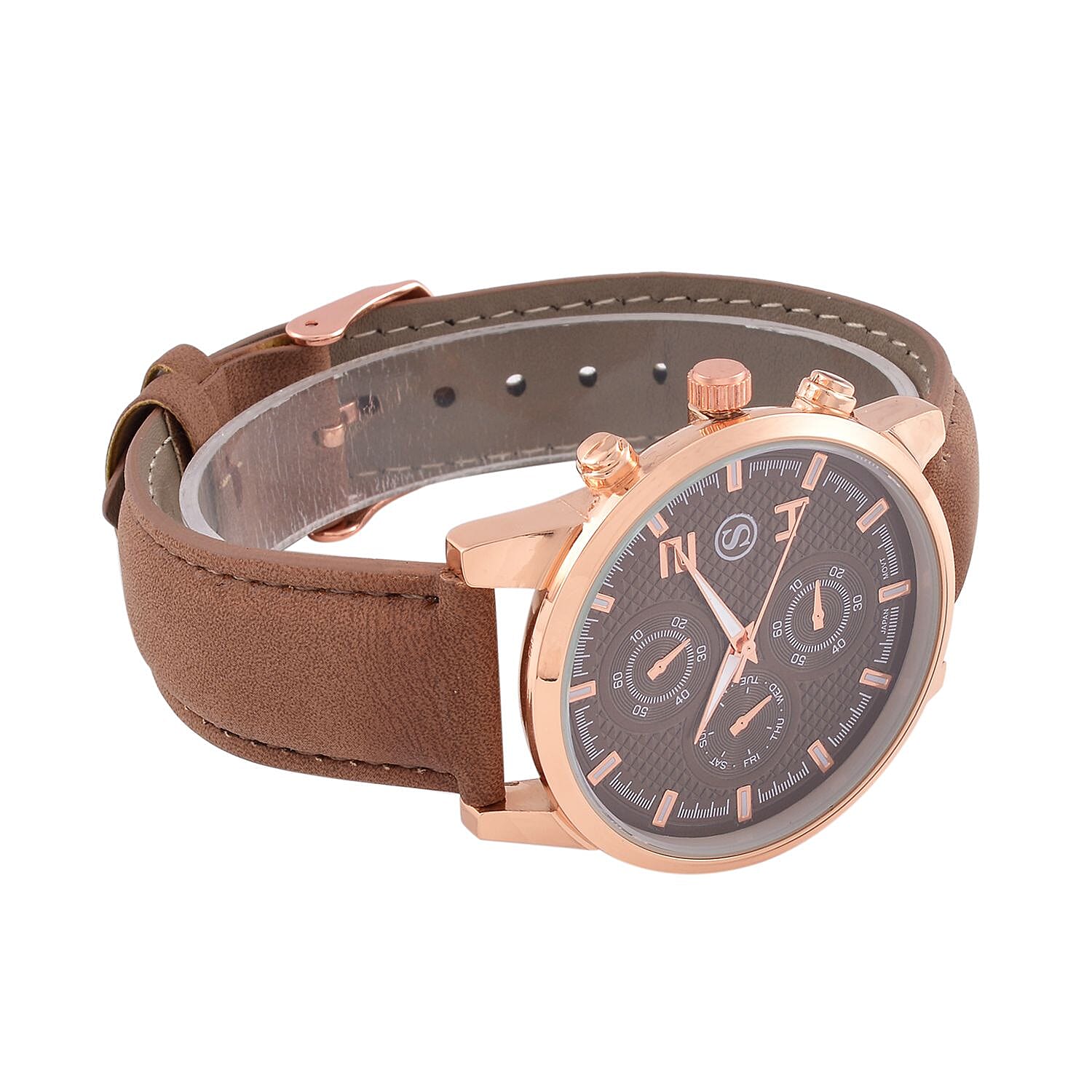 STRADA Japanese Movement Brown Dial Water Resistant Watch with Stainless Steel Back in Rose Gold Tone