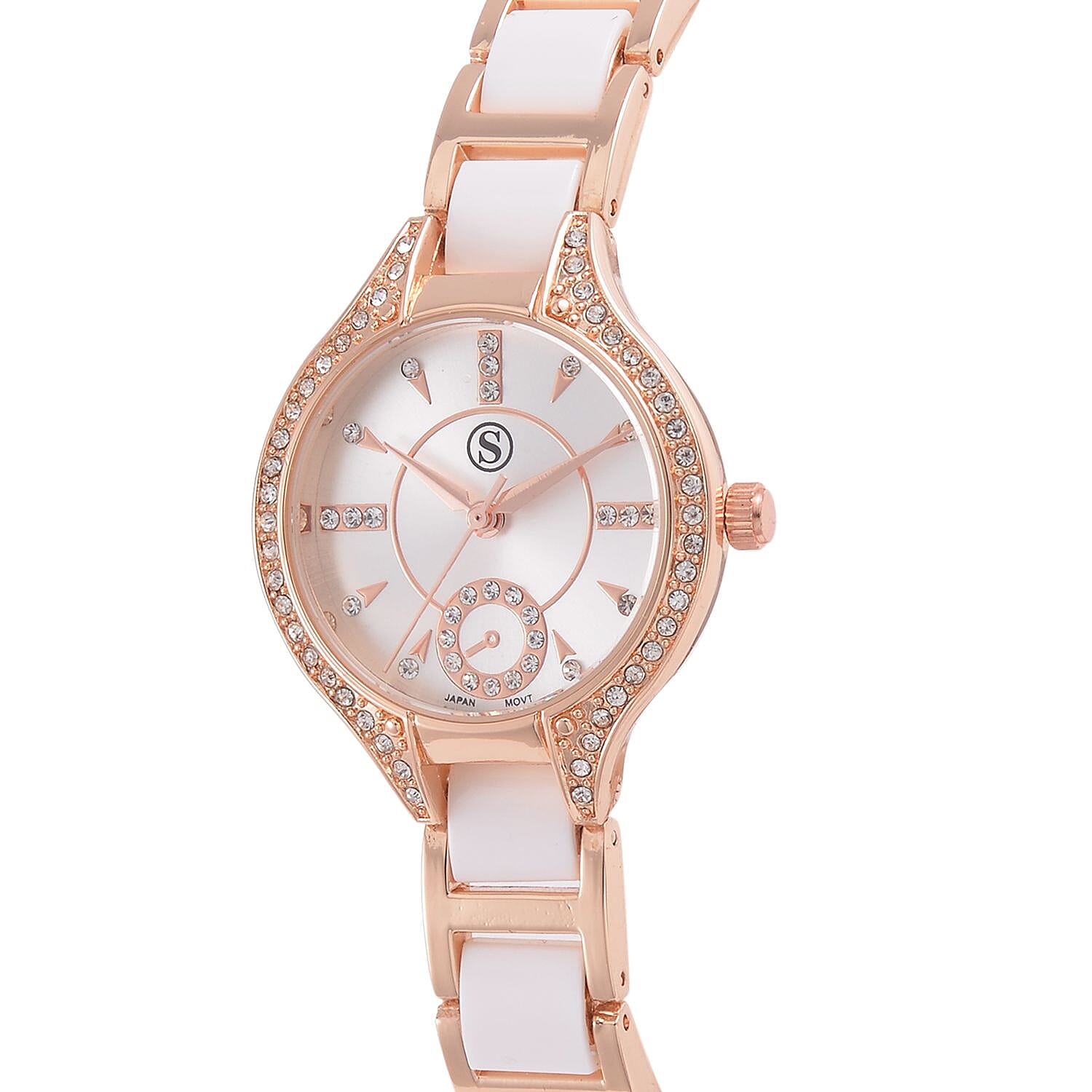 STRADA Japanese Movement Crystal Studded Water Resistant Watch with Alloy Strap and Stainless Steel Back in Rose Gold Tone