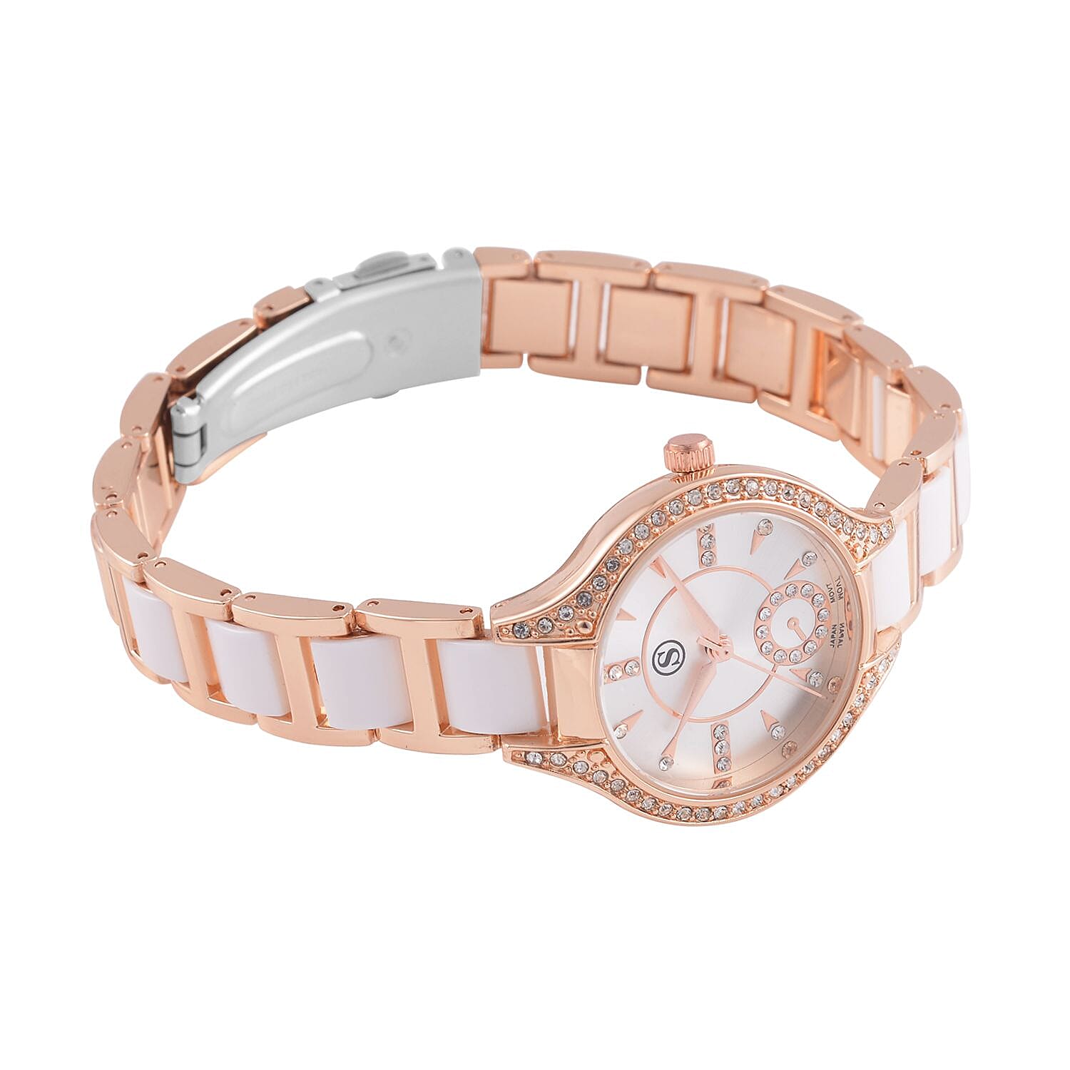 STRADA Japanese Movement Crystal Studded Water Resistant Watch with Alloy Strap and Stainless Steel Back in Rose Gold Tone