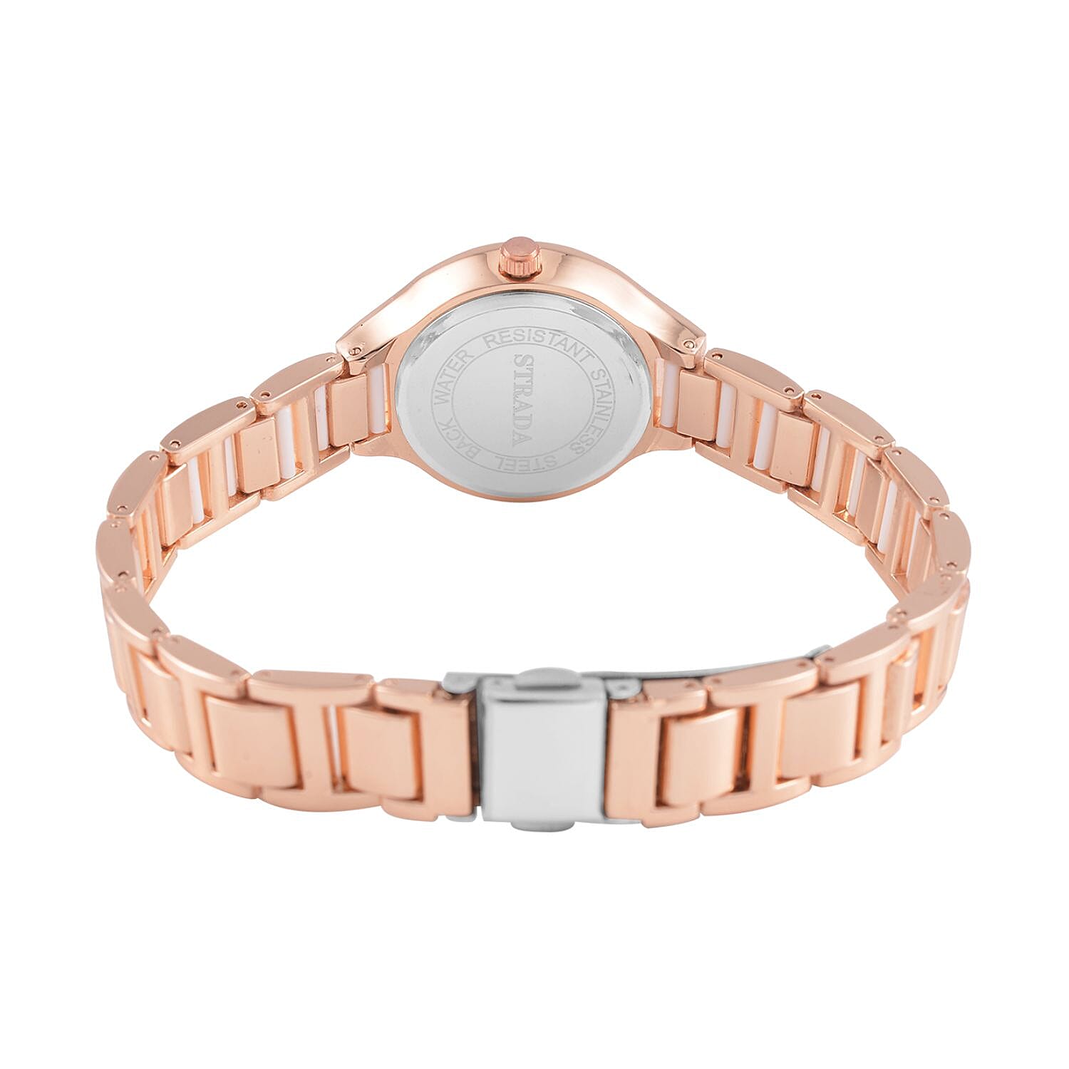 STRADA Japanese Movement Crystal Studded Water Resistant Watch with Alloy Strap and Stainless Steel Back in Rose Gold Tone