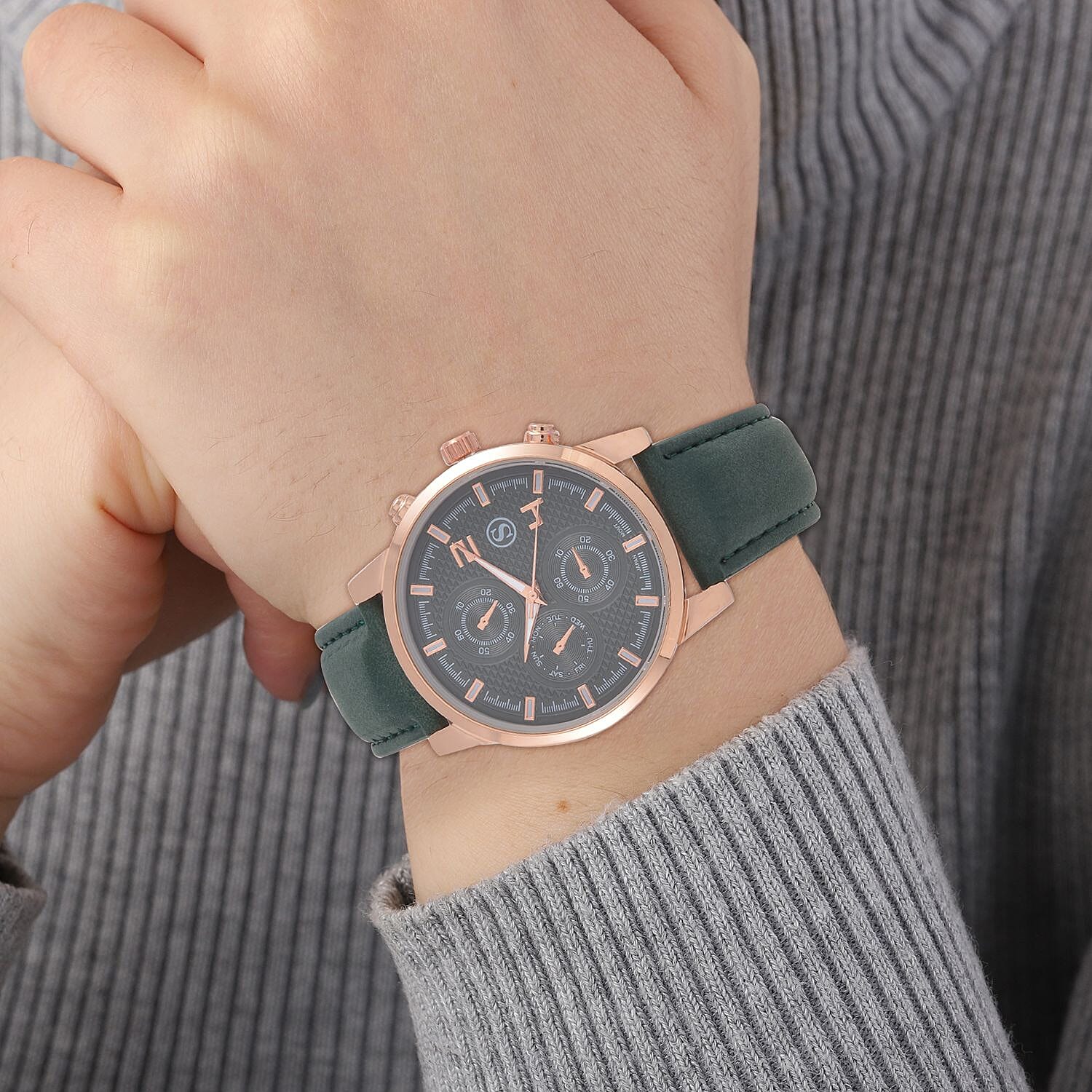 STRADA Japanese Movement Green Dial Water Resistant Watch with Stainless Steel Back in Rose Gold Tone