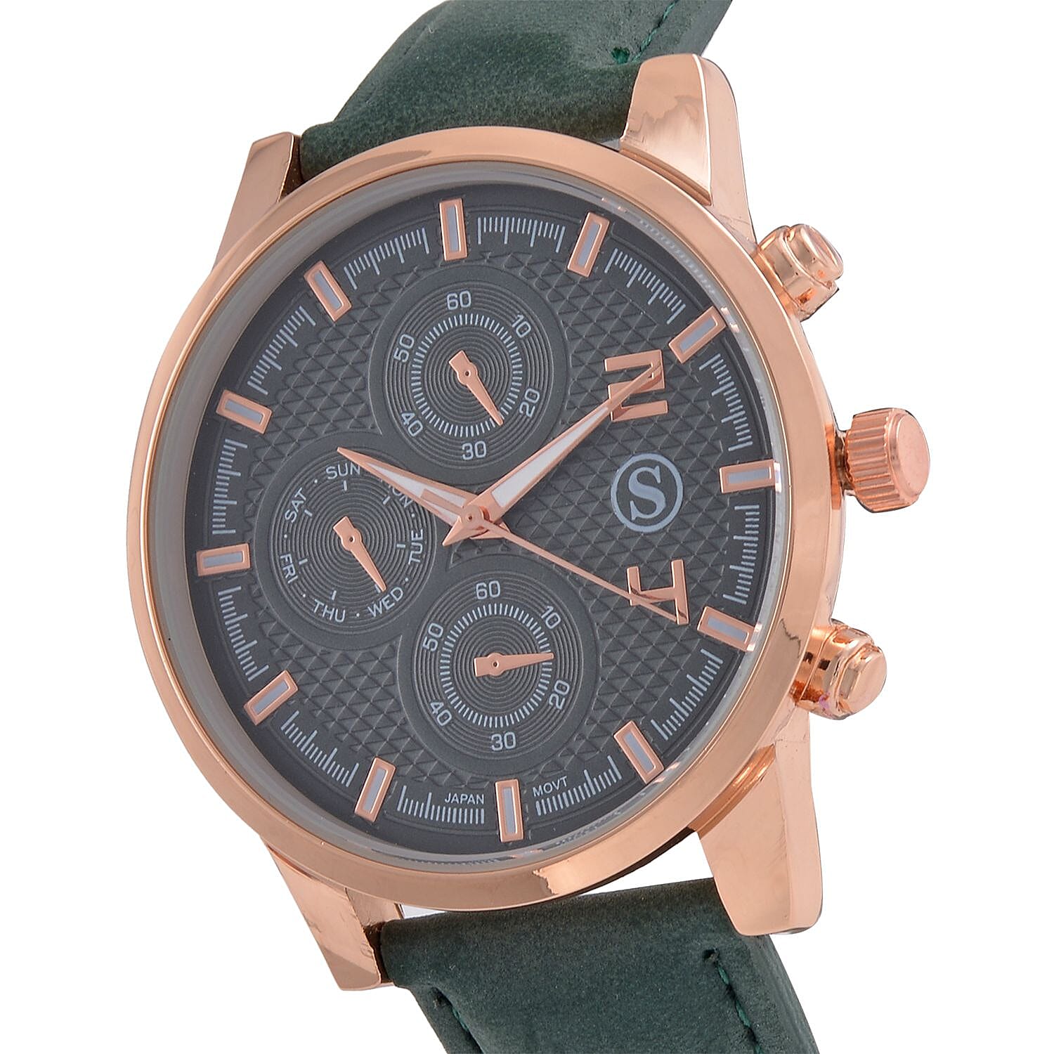 STRADA Japanese Movement Green Dial Water Resistant Watch with Stainless Steel Back in Rose Gold Tone
