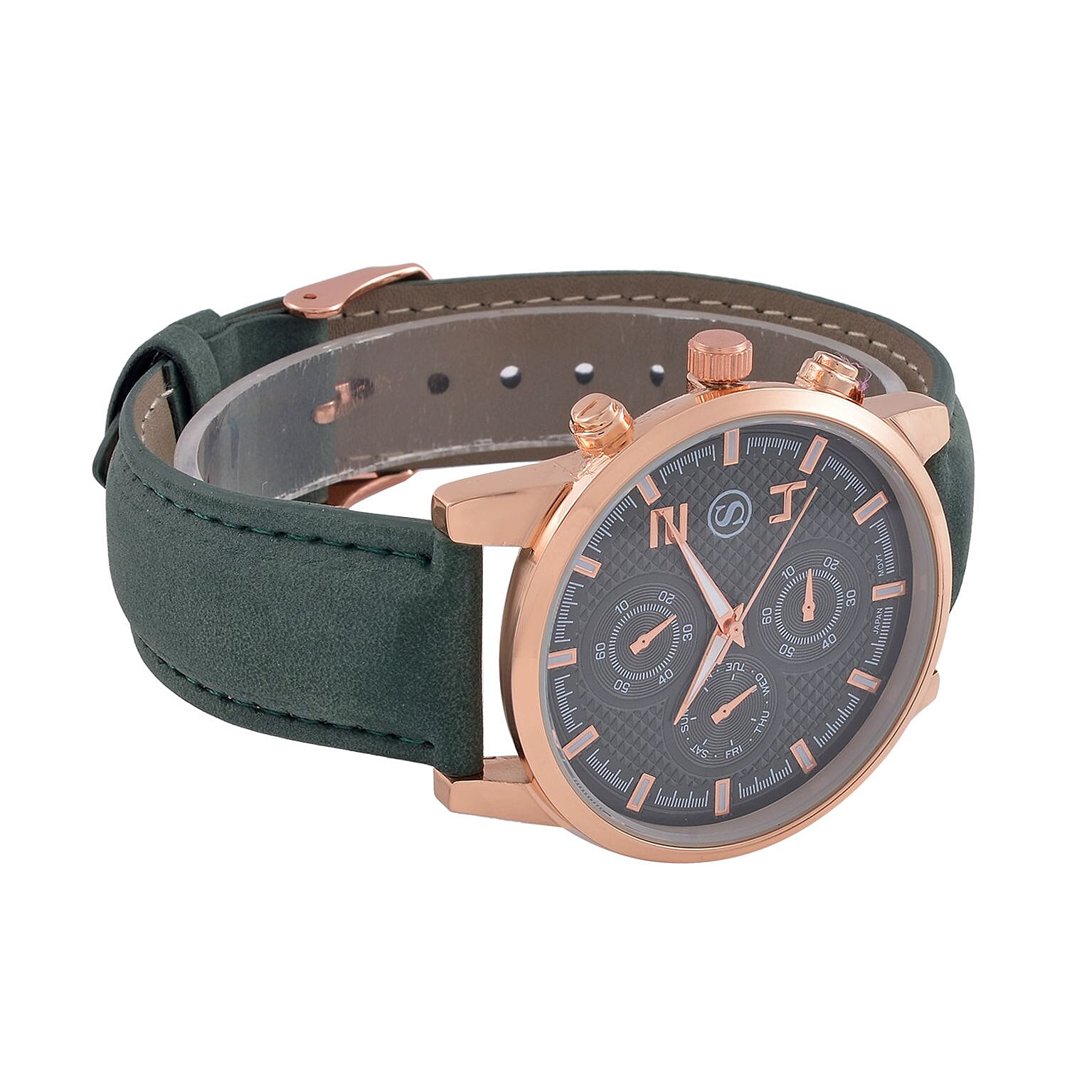 STRADA Japanese Movement Green Dial Water Resistant Watch with Stainless Steel Back in Rose Gold Tone