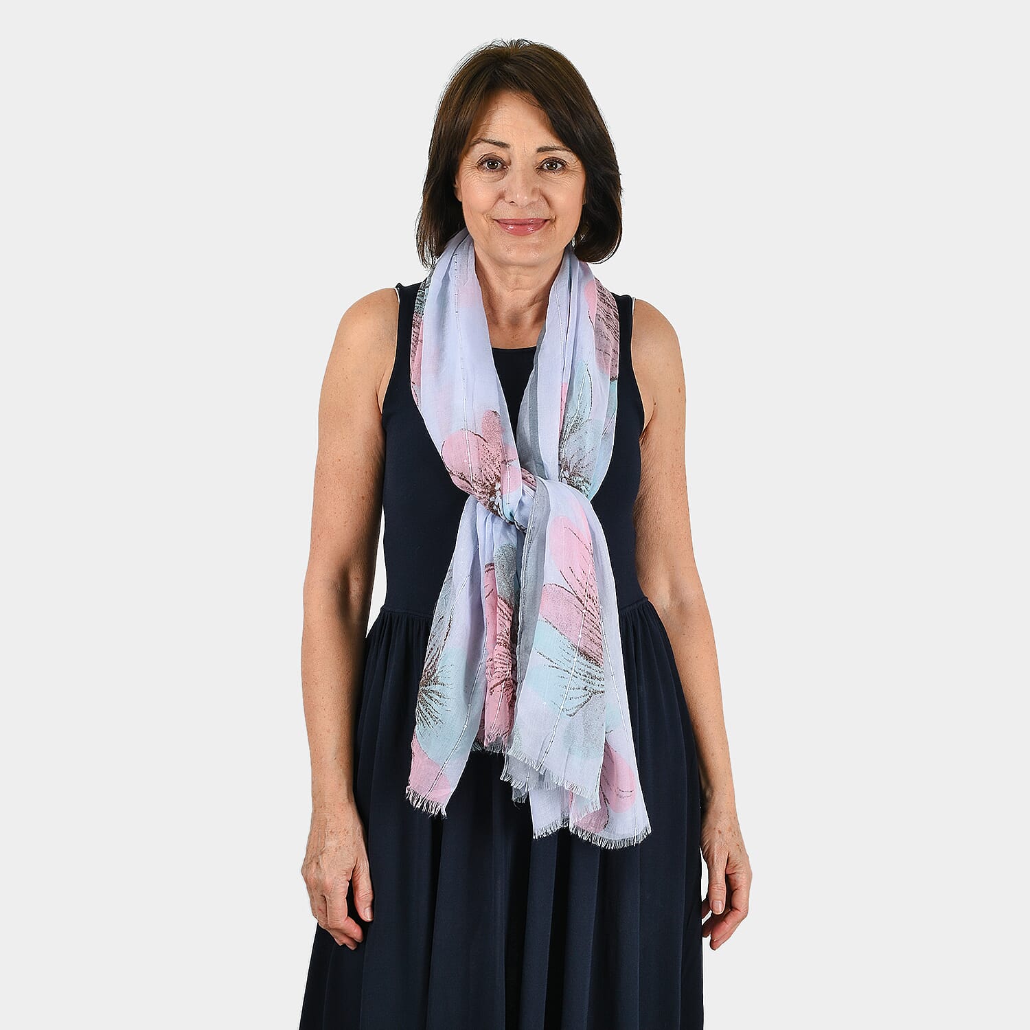 Closeout Scarf Large Flower Print with Sequins (Size 85x180 cm) - Light Grey