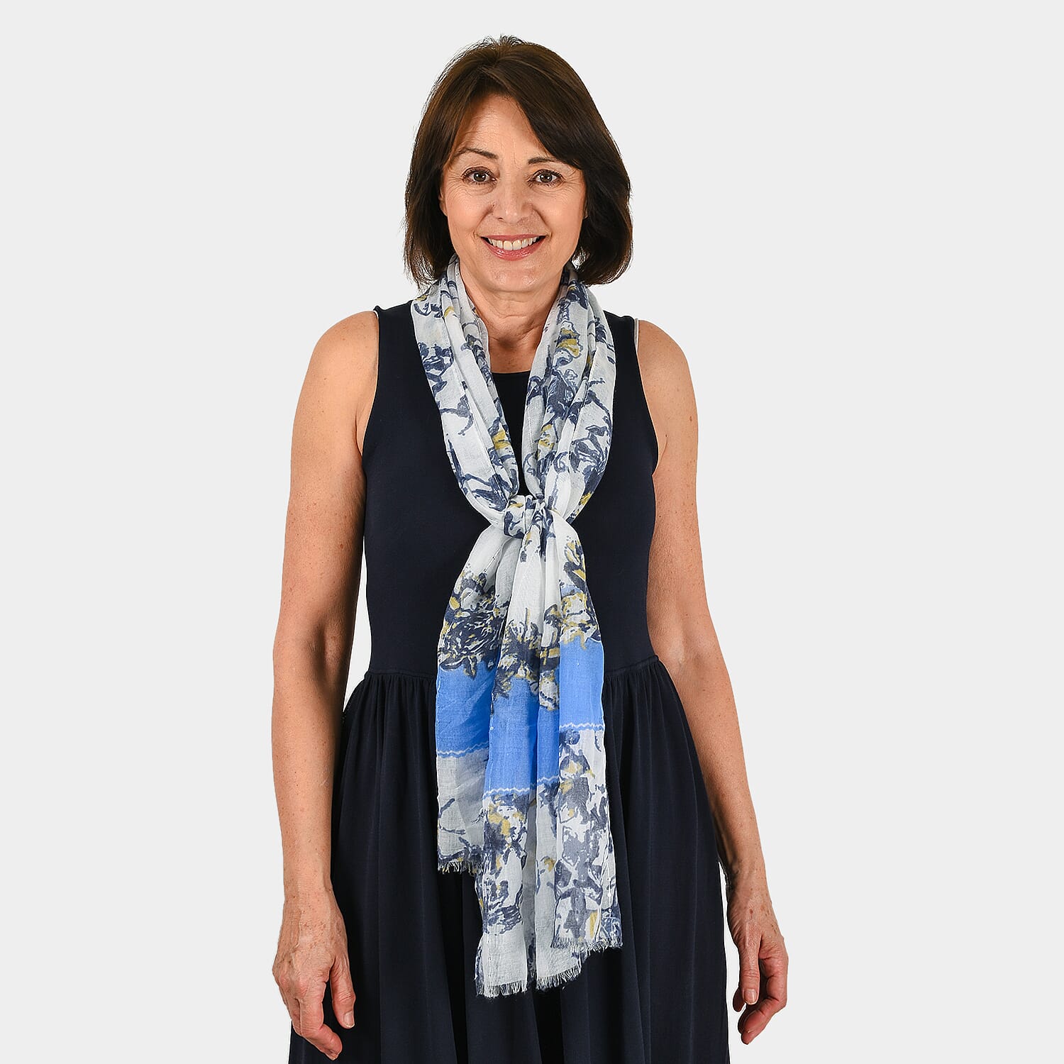 Closeout Scarf Floral Print with Sequins (Size180x60 cm) - Navy