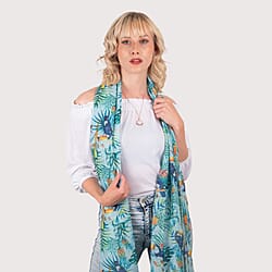 Closeout Scarf with Tropical Print (Size 65x170 cm) - Green & Multi