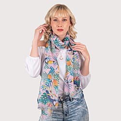 Closeout Scarf with Tropical Print (Size 65x170 cm) - Green & Multi