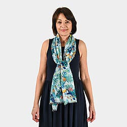 Closeout Scarf with Tropical Print (Size 65x170 cm) - Green & Multi