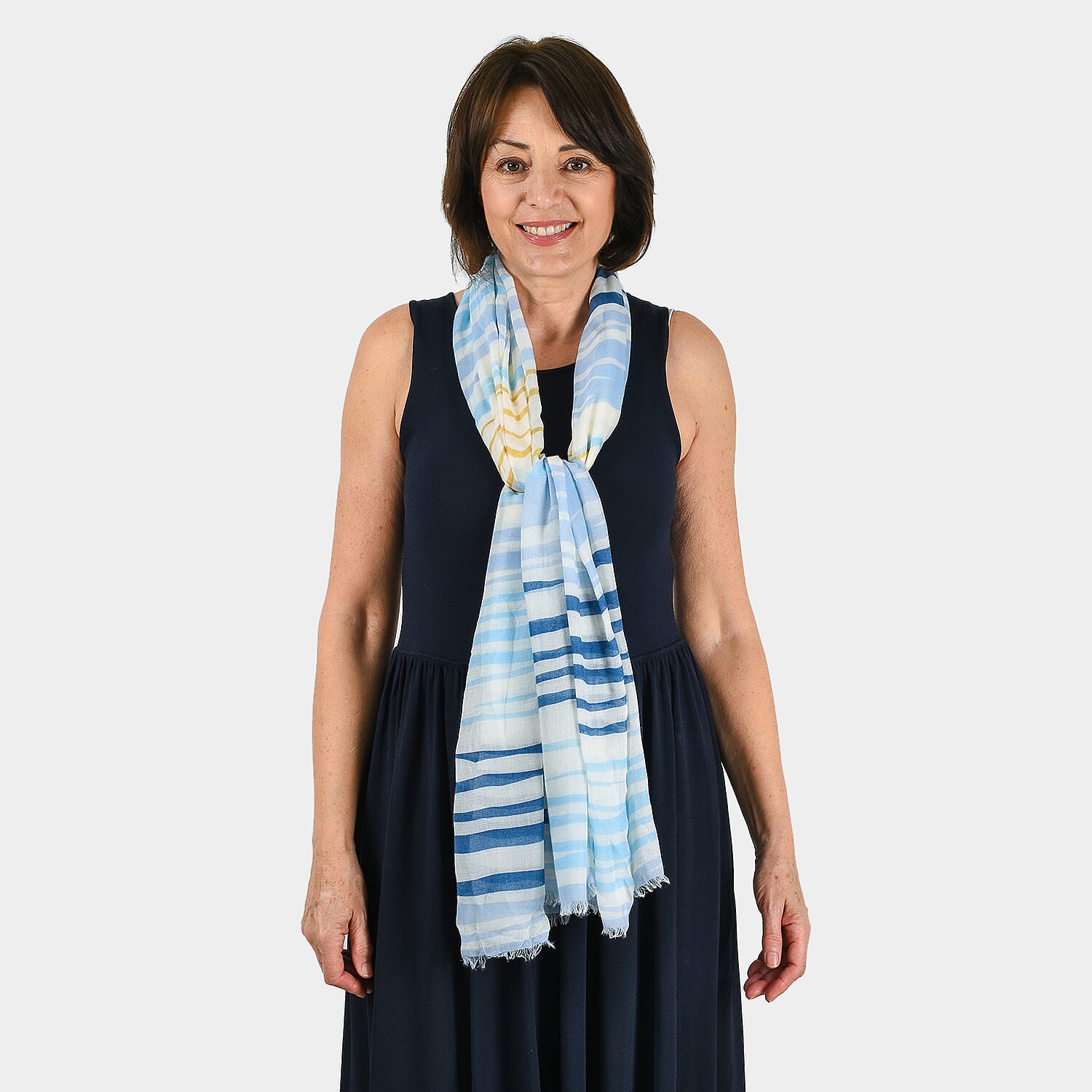Closeout Scarf with Multi Stripes Print (Size180x10 cm) - Blue