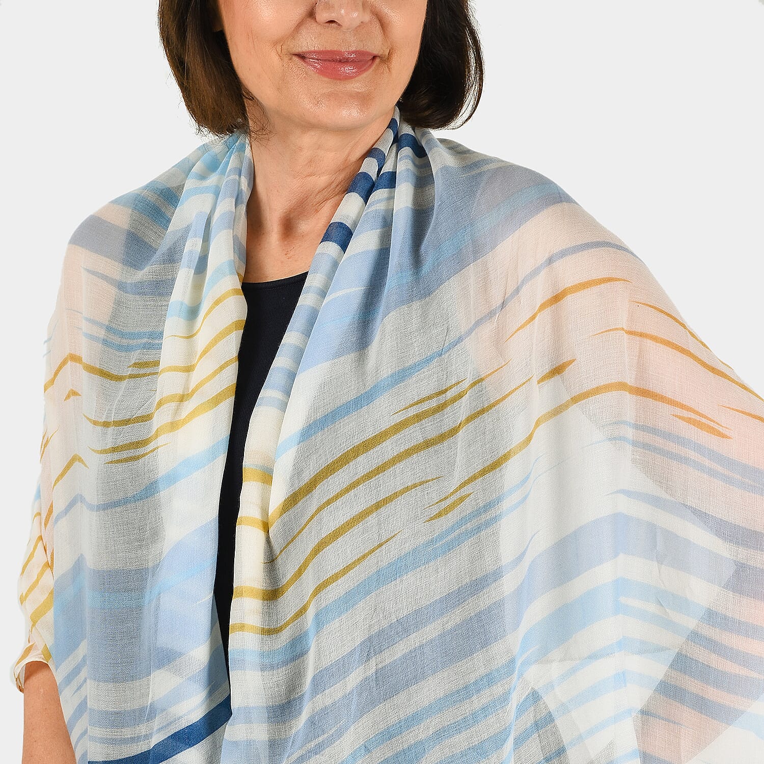 Closeout Scarf with Multi Stripes Print (Size180x10 cm) - Blue