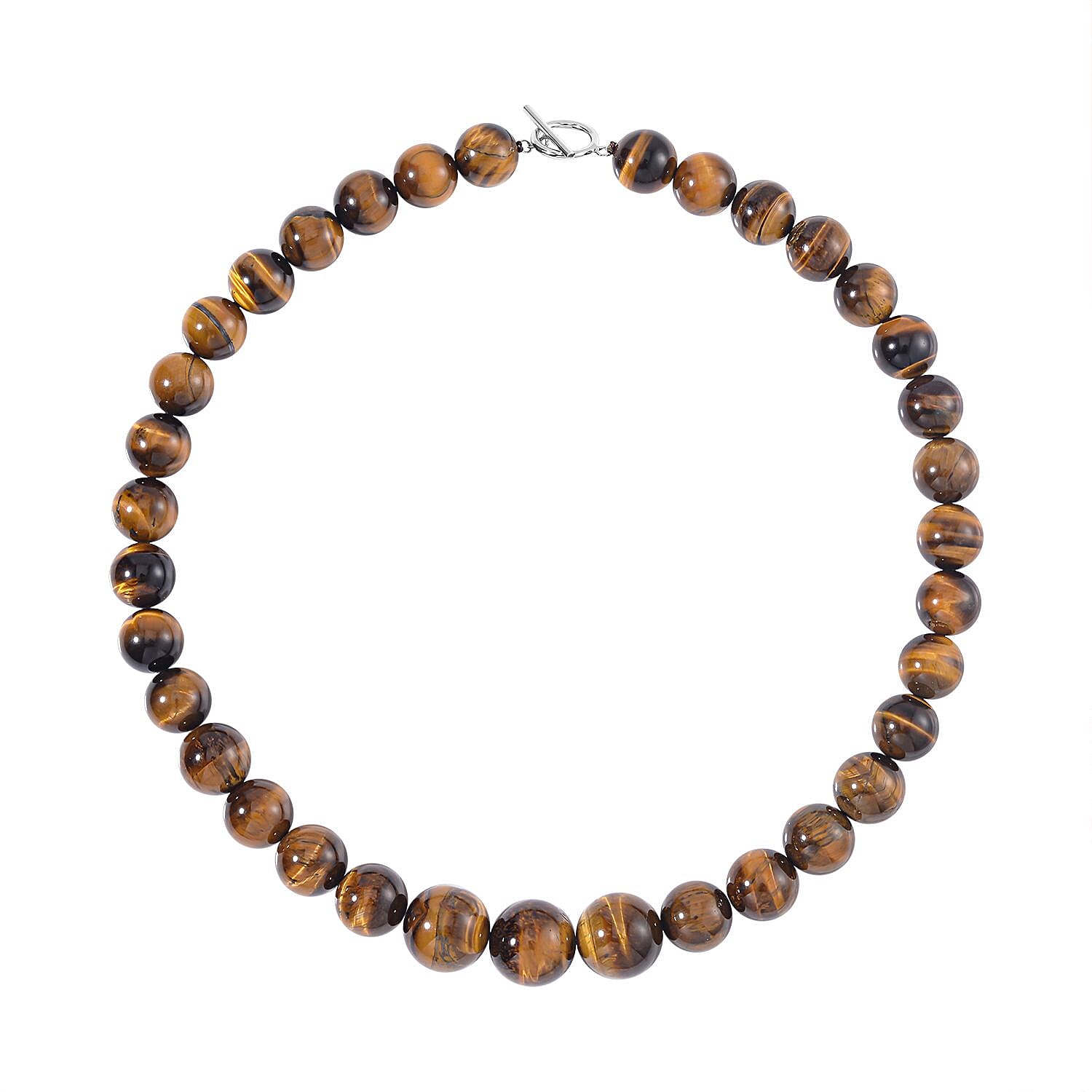 Golden Tigers Eye Beads Necklace (Size - 20) in Rhodium Overlay Sterling Silver 770 Ct.