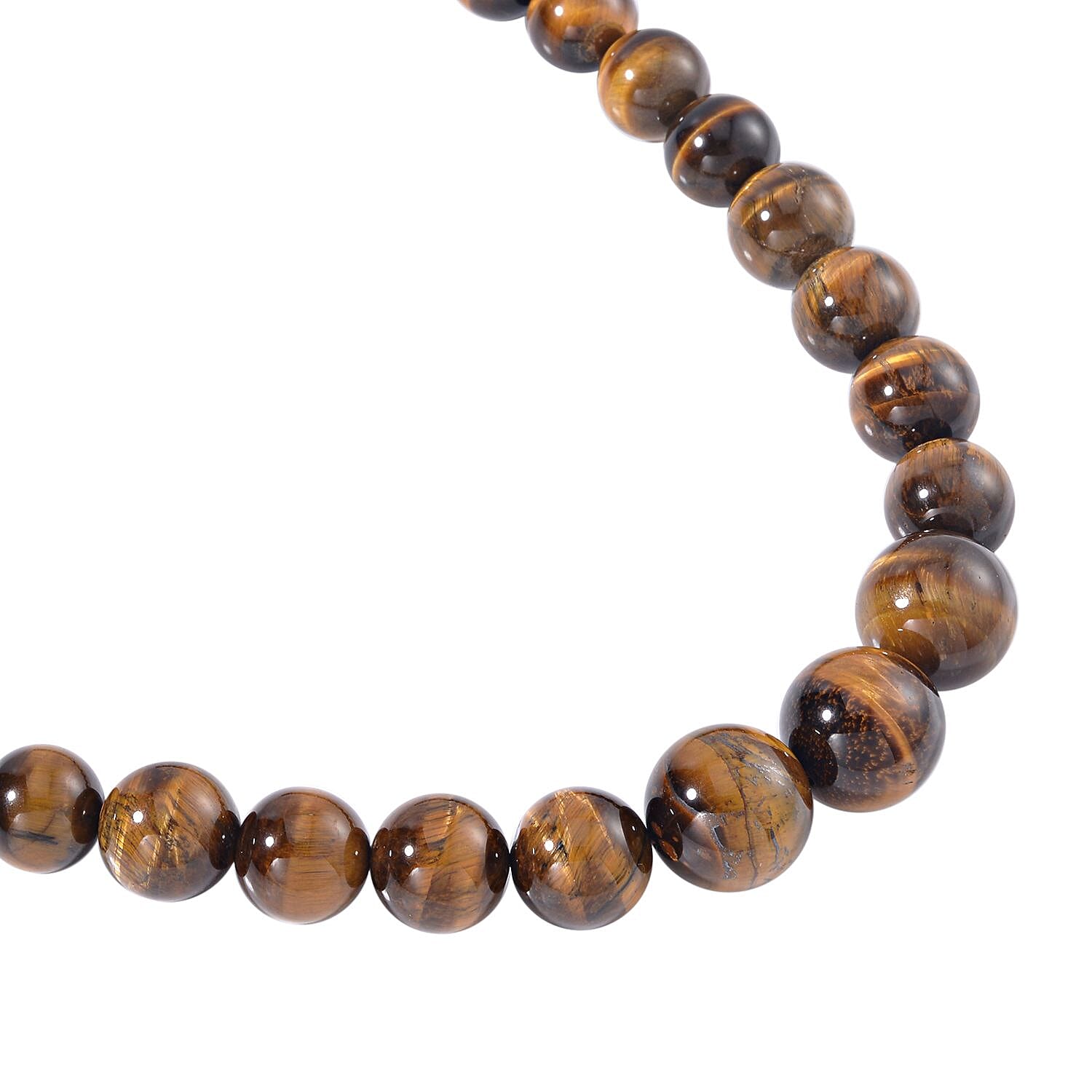 Golden Tigers Eye Beads Necklace (Size - 20) in Rhodium Overlay Sterling Silver 770 Ct.
