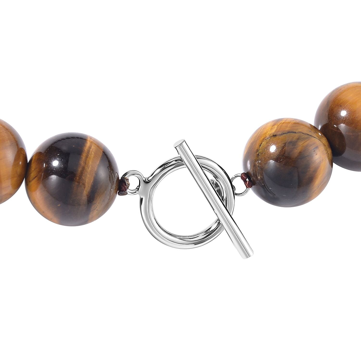 Golden Tigers Eye Beads Necklace (Size - 20) in Rhodium Overlay Sterling Silver 770 Ct.