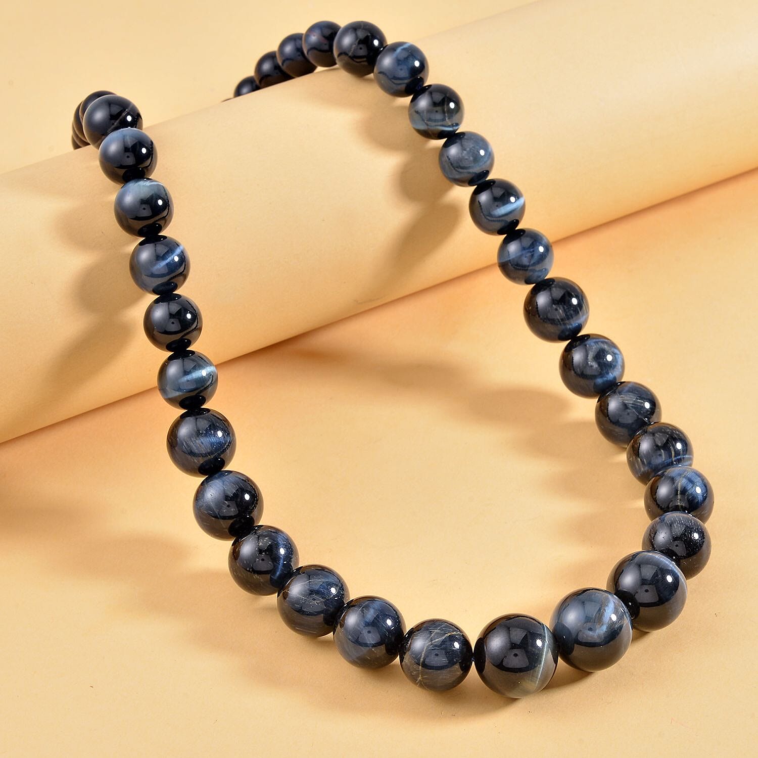 Blue Tigers Eye Necklace (Size - 20) in Rhodium Overlay Sterling Silver 580 Ct.