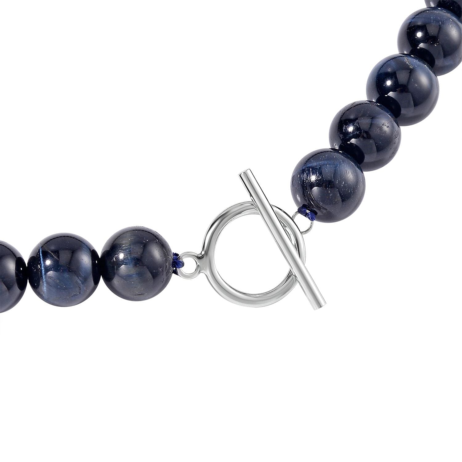 Blue Tigers Eye Necklace (Size - 20) in Rhodium Overlay Sterling Silver 580 Ct.