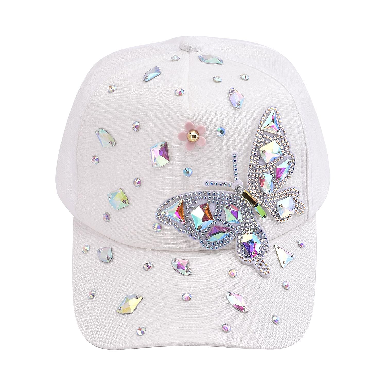 Crystal Butterfly Pattern Cap (One Size) - White