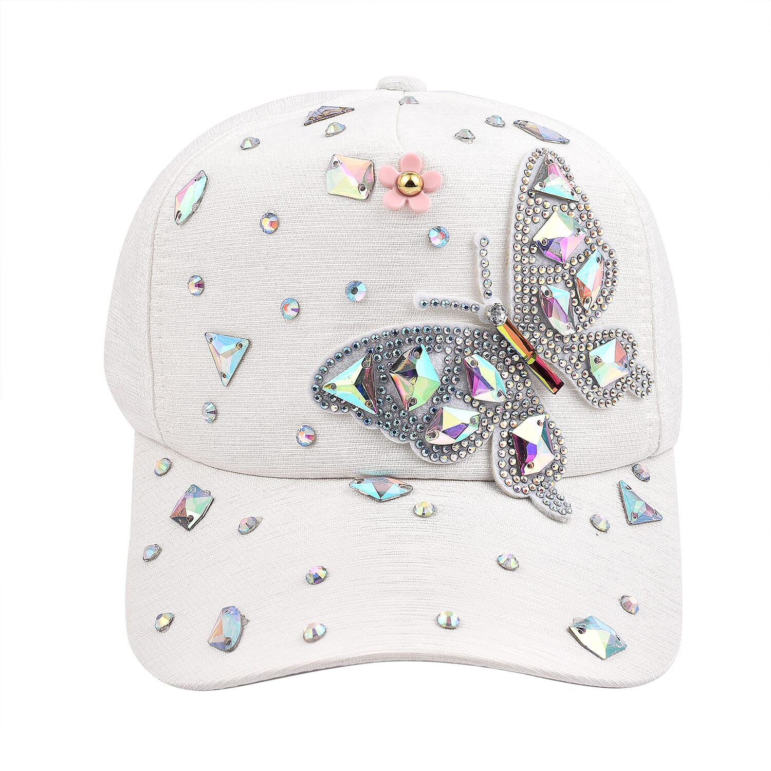 Crystal Butterfly Pattern Cap (One Size) - White