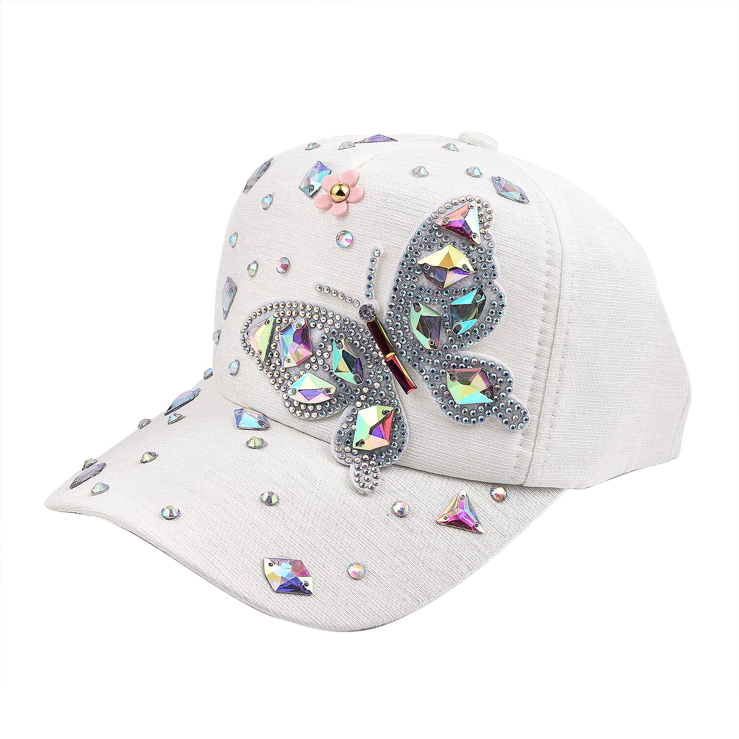 Crystal Butterfly Pattern Cap (One Size) - White
