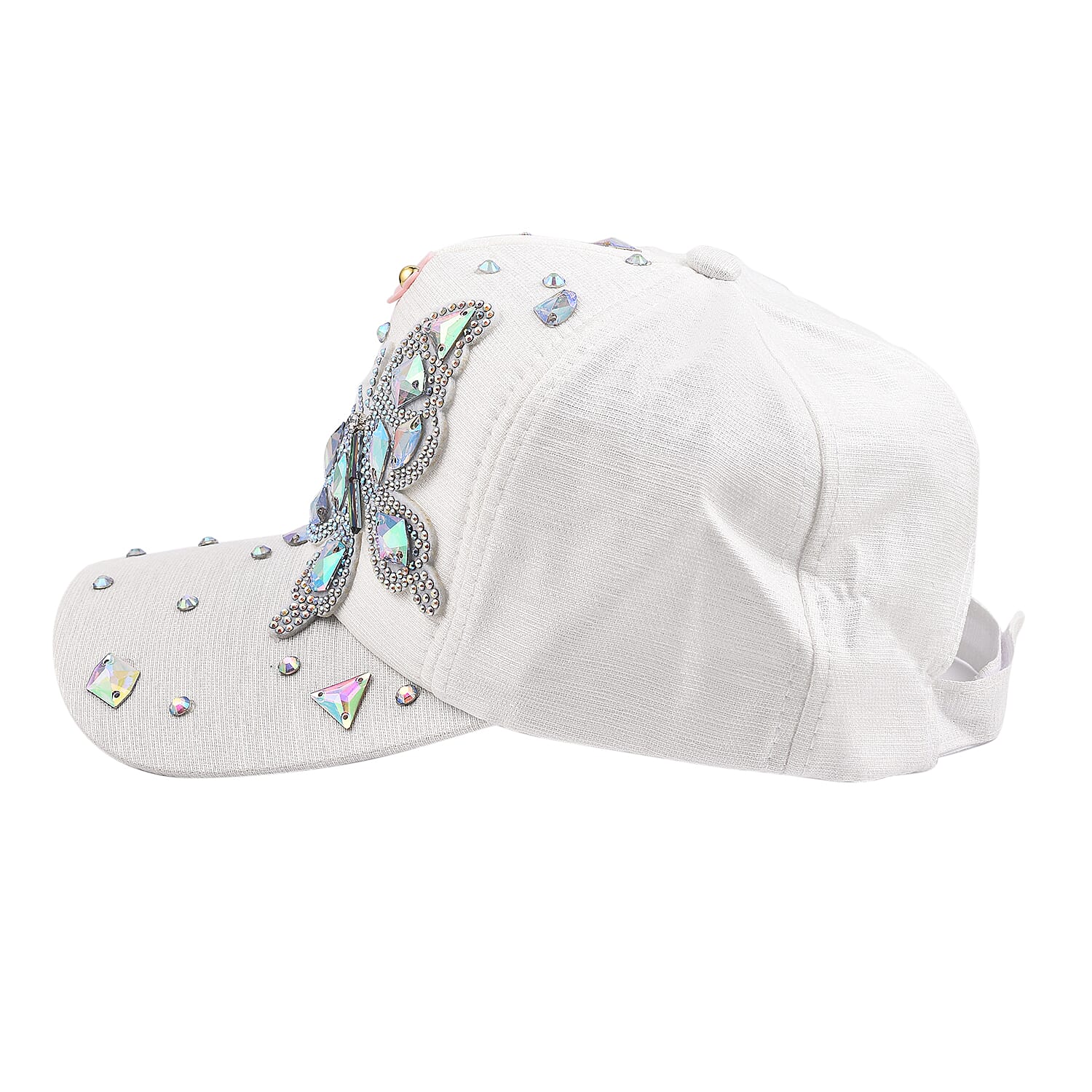 Crystal Butterfly Pattern Cap (One Size) - White