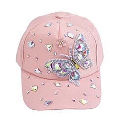 Crystal Butterfly Pattern Cap (Size 58 cm) - Pink