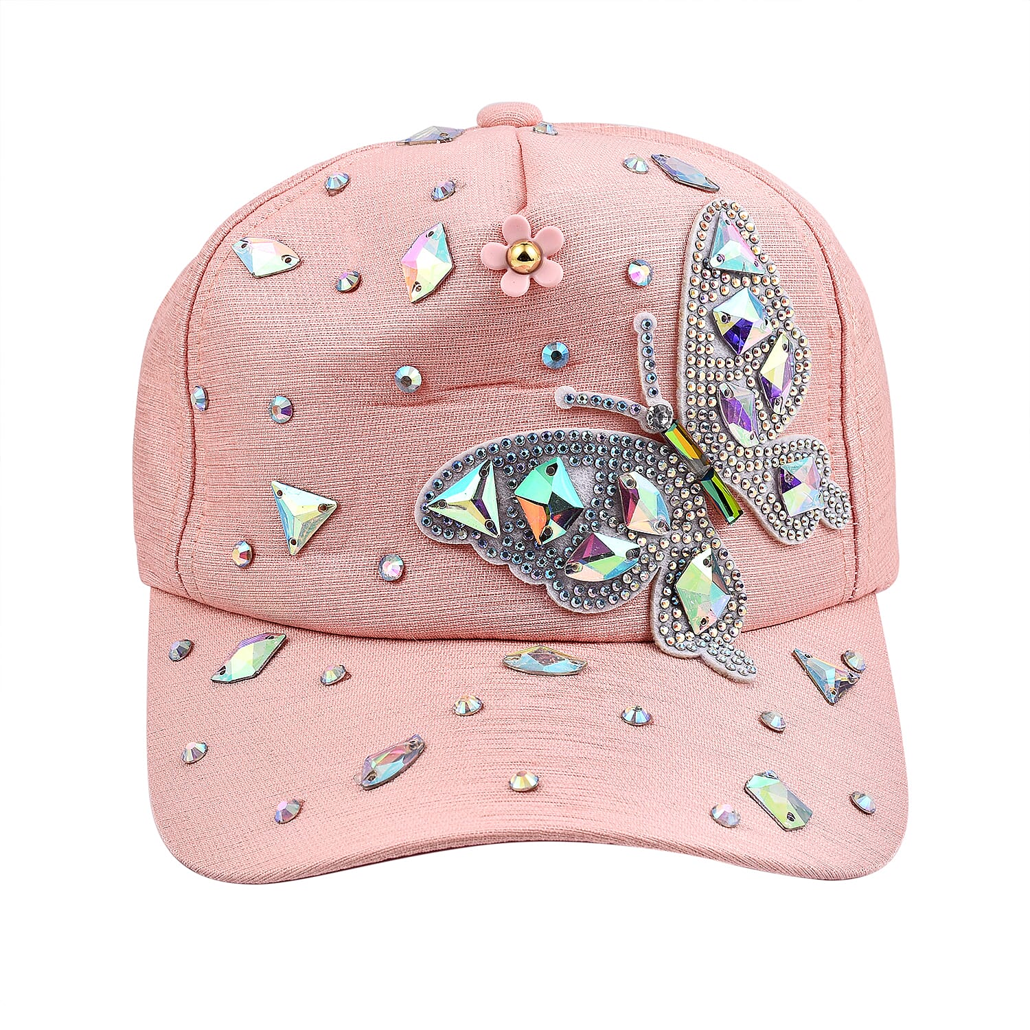 Crystal Butterfly Pattern Cap (Size 58 cm) - Pink