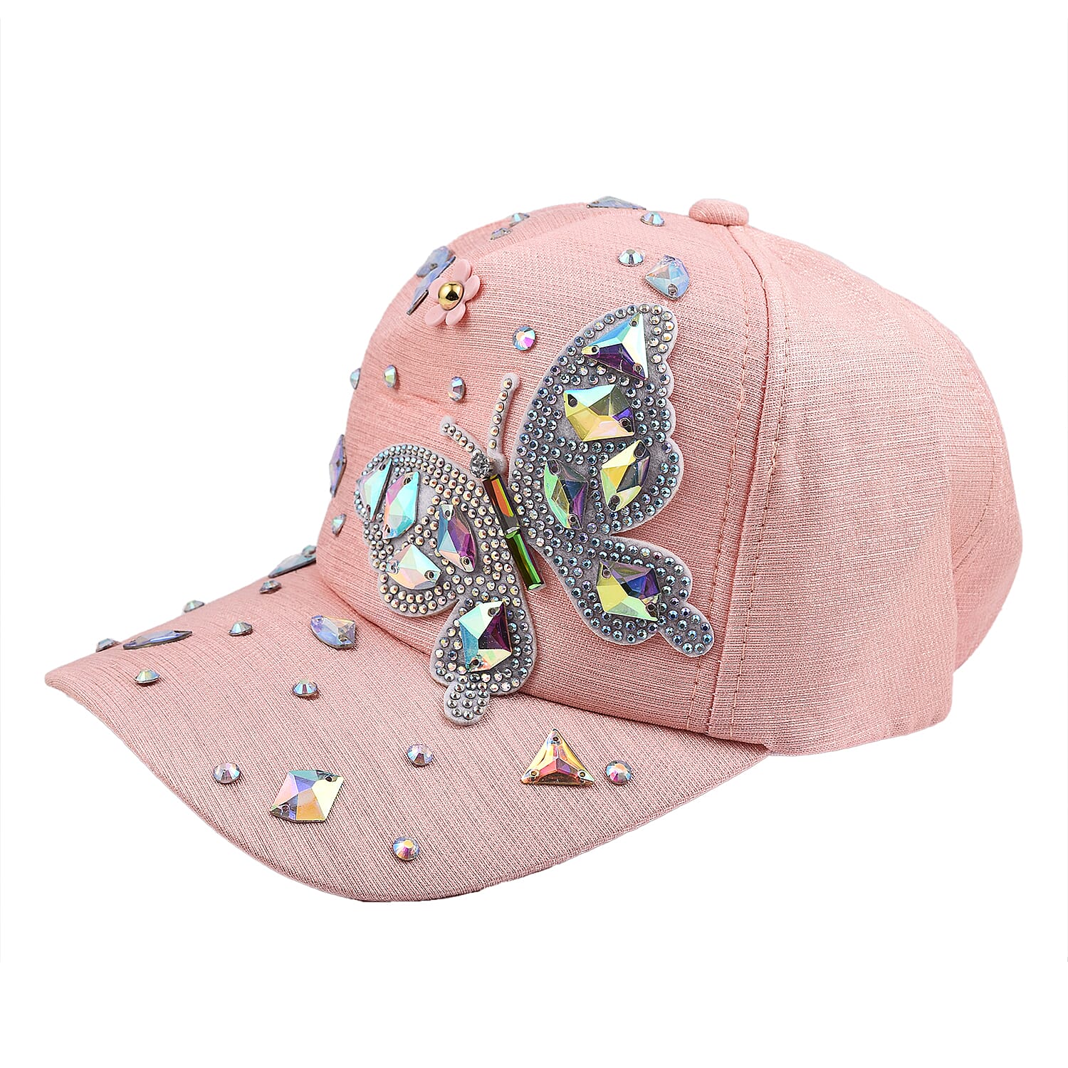 Crystal Butterfly Pattern Cap (Size 58 cm) - Pink