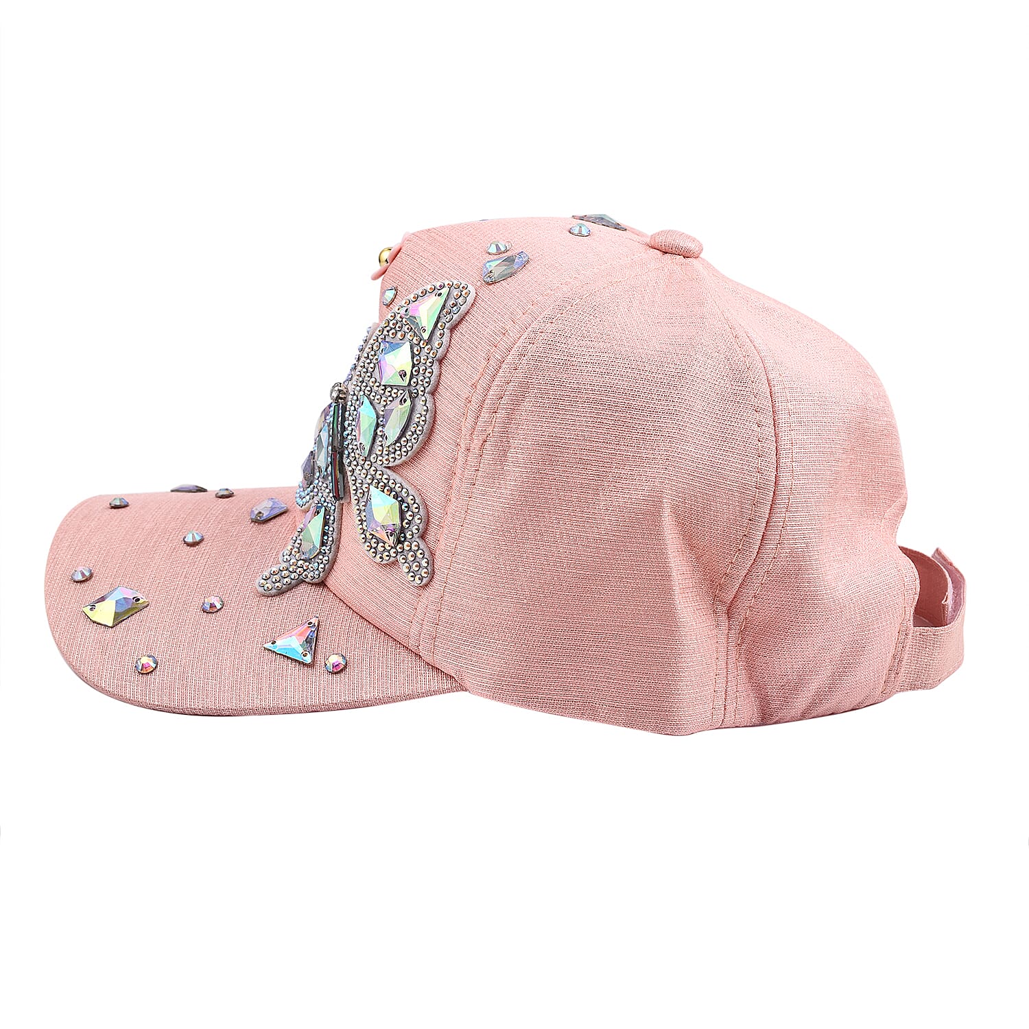 Crystal Butterfly Pattern Cap (Size 58 cm) - Pink