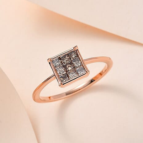 9K Rose Gold SGL Certified Natural Champagne Diamond Ring 0.52 Ct