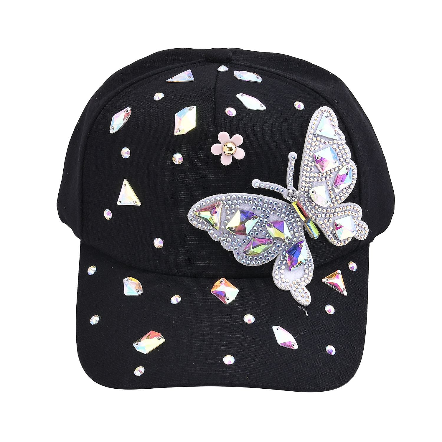 Crystal Butterfly Pattern Cap (Size 58 cm) - Black