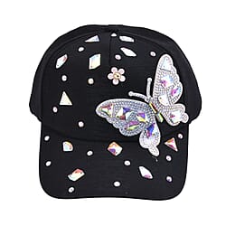 Crystal Butterfly Pattern Cap (Size 58 cm) - Pink