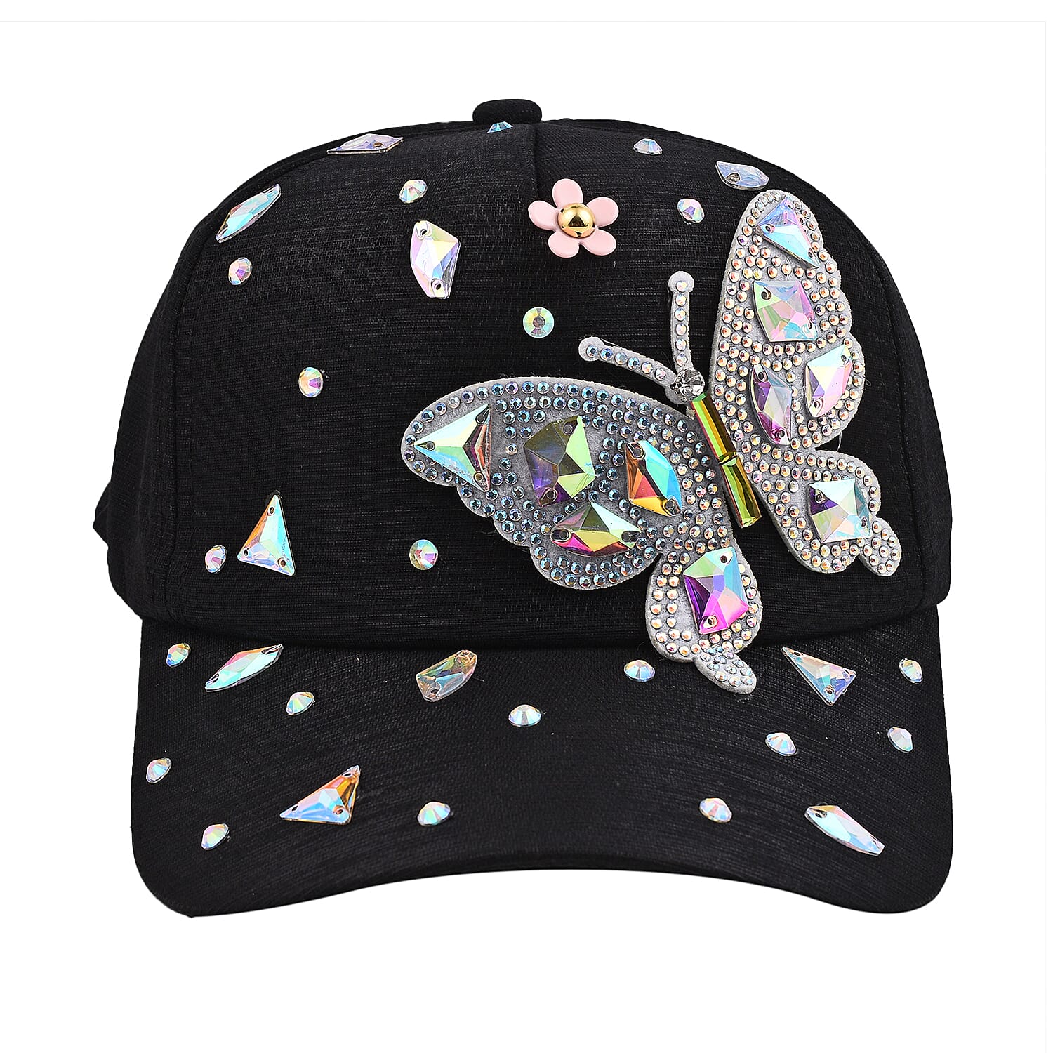Crystal Butterfly Pattern Cap (Size 58 cm) - Black