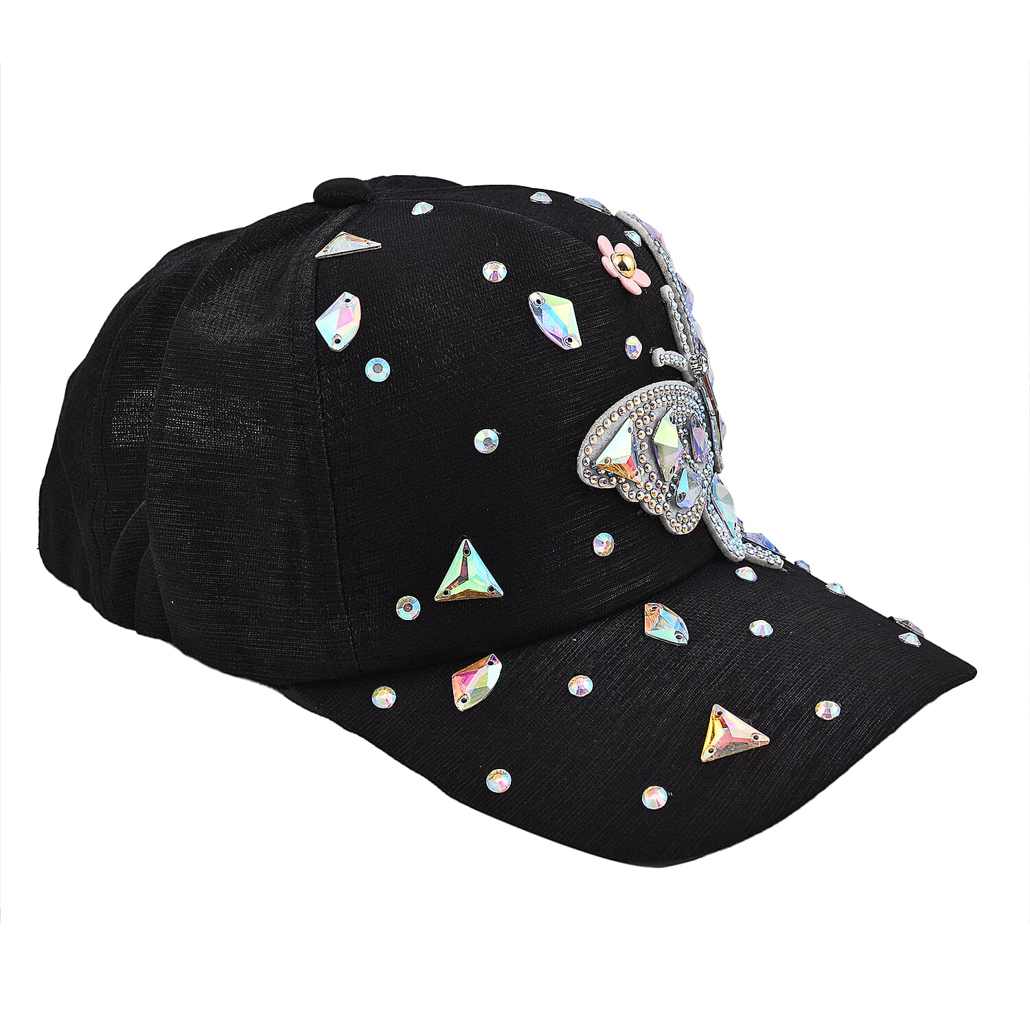 Crystal Butterfly Pattern Cap (Size 58 cm) - Black
