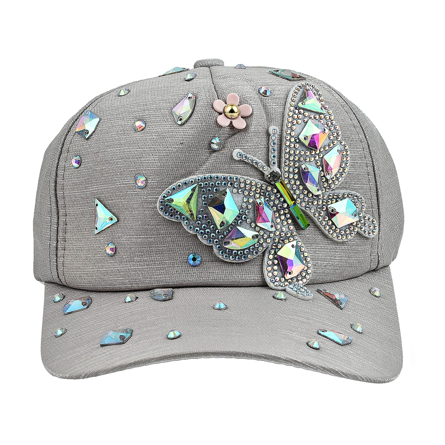 Crystal Butterfly Pattern Cap (One Size) - Grey